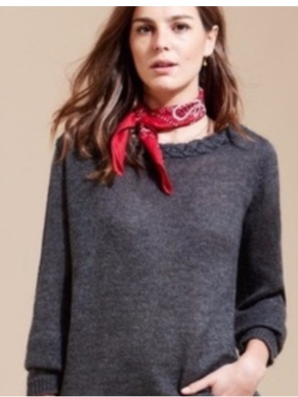 Sézane x Madewell Brigitte Gray wool blend  Sweater v neck pullover sz S top